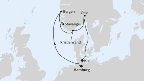 Hamburg - Bergen - Stavanger - Kristiansand - Oslo - Kiel