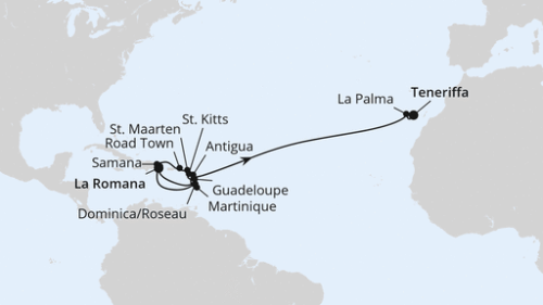 La Romana/Dom. Republik - Pointe A Pitre - Basseterre - Philipsburg - Roadtown - Samana - La Romana/Dom. Republik - Rouseau - Fort De France - St.Johns - Santa Cruz/La Palma - Santa Cruz De Tenerife