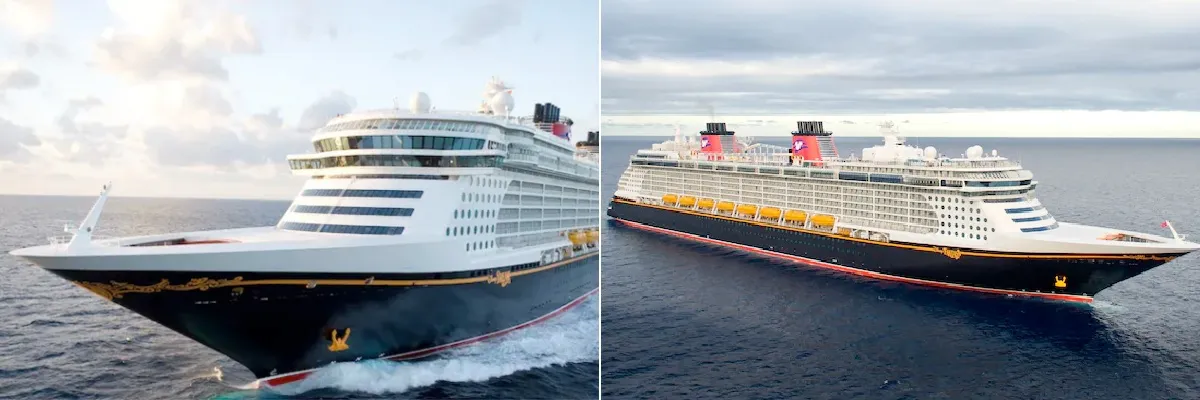 Links die Disney Dream und rechts die Disney Fantasy auf hoher See.