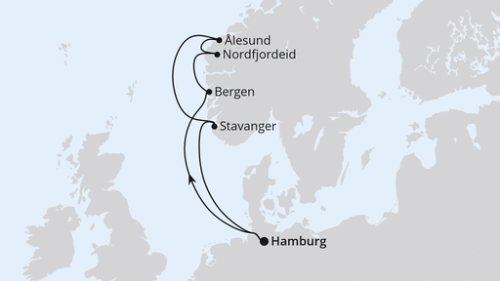 Norwegen ab Hamburg 1 Hamburg - Bergen - Nordfjordeid - Alesund - Stavanger - Hamburg