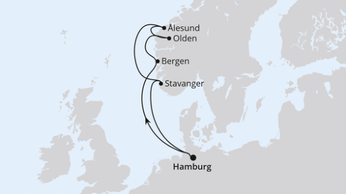 Norwegens Fjorde ab Hamburg Hamburg - Bergen - Olden - Alesund - Stavanger - Hamburg