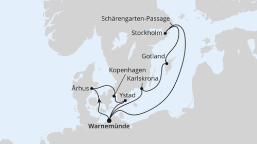 Schweden & Dänemark ab Warnemünde 2 Warnemünde - Arhus - Kopenhagen - Ystad - Warnemünde - Stockholm - Schärengarten-Passage - Visby - Karlskrona - Warnemünde