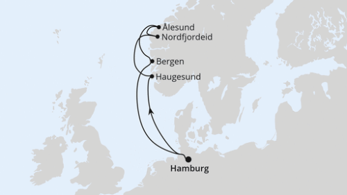 Hamburg - Haugesund - Nordfjordeid - Alesund - Bergen - Hamburg