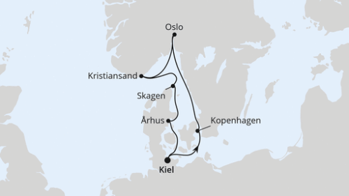 Kiel - Kopenhagen - Oslo - Kristiansand - Skagen - Arhus - Kiel