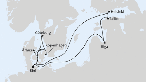 Kiel - Kopenhagen - Göteborg - Arhus - Kiel - Riga - Riga - Tallinn - Helsinki - Kiel