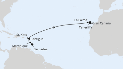 Bridgetown/Barbados - Fort De France - St.Johns - Basseterre - Santa Cruz/La Palma - Las Palmas/Gran Canaria - Santa Cruz De Tenerife