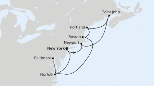 New York City - New York City - Newport - St John - Portland - Boston - Norfolk - Baltimore - New York City - New York City