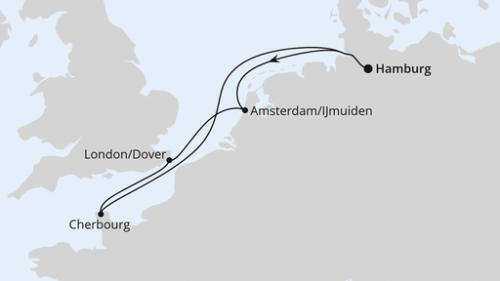 Hamburg - Ijmuiden - Dover/London - Cherbourg - Hamburg