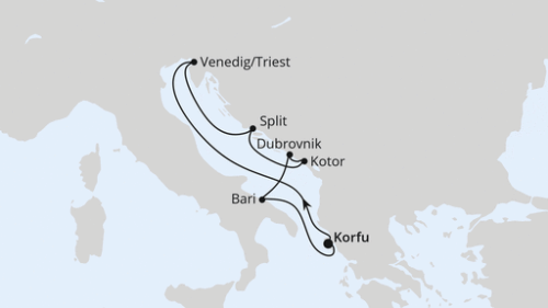 Adria ab Korfu 1 Korfu - Triest - Split - Kotor - Dubrovnik - Bari - Korfu