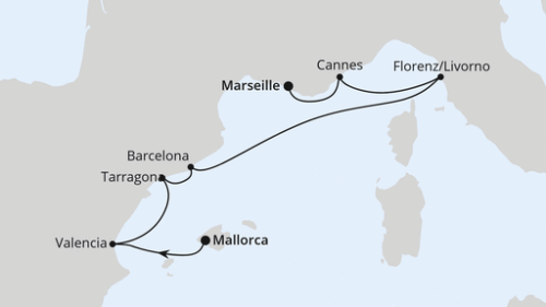 Perlen am Mittelmeer ab Mallorca 2 Palma - Valencia - Tarragona - Barcelona - Florenz/Livorno - Cannes - Marseille