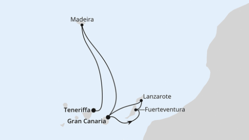 Las Palmas/Gran Canaria - Puerto del Rosario - Arrecife/Lanzarote - Las Palmas/Gran Canaria - Funchal/Madeira - Santa Cruz De Tenerife