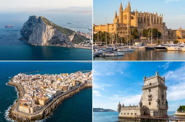 Die Reiseziele der Sonnenfinsternis-Kreuzfahrt 2027 Vier Reiseziele der Sonnenfinsternis 2027: Gibraltar, Palma de Mallorca, Cádiz und Lissabon.