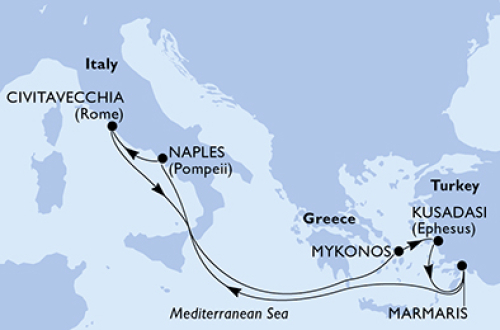 Civitavecchia (Rom) - Mykonos - Kusadasi - Hafen Marmaris - Neapel - Civitavecchia (Rom)