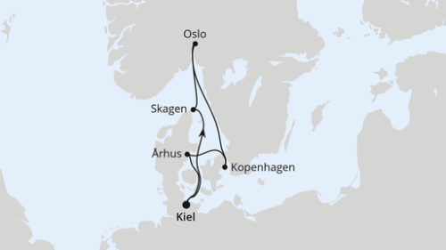 Kiel - Skagen - Oslo - Oslo - Kopenhagen - Kopenhagen - Arhus - Kiel