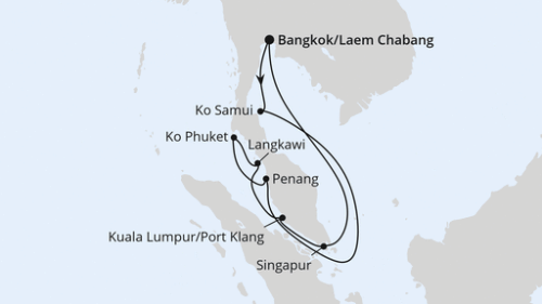 Thailand, Malaysia & Singapur Bangkok/Laem Chabang - Bangkok/Laem Chabang - Ko Samui - Penang/Malaysia - Ko Phuket - Langkawi/Malaysia - Port Klang - Singapur - Singapur - Singapur - Bangkok/Laem Chabang - Bangkok/Laem Chabang