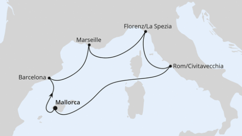 Perlen am Mittelmeer ab Mallorca Palma - Barcelona - Barcelona - Marseille - Florenz/La Spezia - Rom/Civitavecchia - Palma