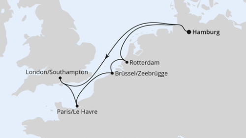 Metropolen ab Hamburg Hamburg - Southampton - Paris/Le Havre - Zeebrügge - Rotterdam - Hamburg