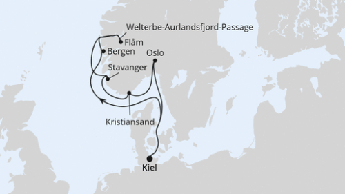 Norwegens Welterbe mit Skifestival in Oslo ab Kiel Kiel - Bergen - Flam - Welterbe-Aurlandsfjord-Passa - Stavanger - Kristiansand - Oslo - Oslo - Kiel