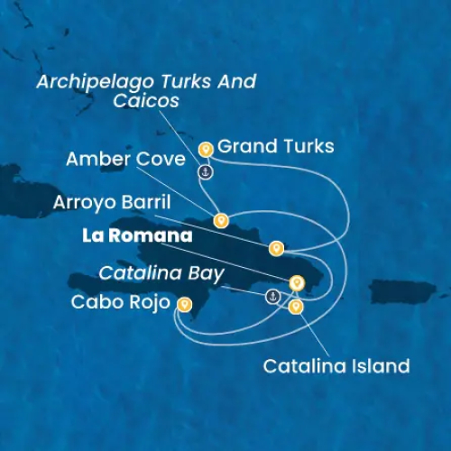 La Romana (Dominik. Republik) - Catalina Island (Dominik.Republik) - Bucht von Catalina - Arroyo Barril (Samana)         - Grand Turks (Turks Inseln) - Archipel der Turks- & Caicos-Inseln - Amber Cove (Dominikanische Republik)  - Cabo Rojo                