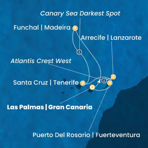 Las Palmas/ Gran Canaria - Funchal (Portugal) - Kanarisches Meer 'darkest spot' - St. Cruz de Tenerife (Spanien) - St. Cruz de Tenerife (Spanien) - Arrecife (Lanzarote) - Atlantis Crest West - Fuerteventura (Kanarische Inseln) - Las Palmas/ Gran