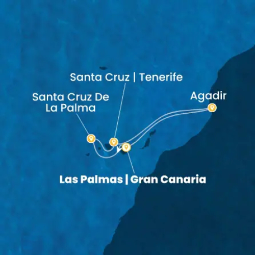 Las Palmas/ Gran Canaria - St. Cruz de la Palma (Spanien) - St. Cruz de Tenerife (Spanien) - St. Cruz de Tenerife (Spanien) - Agadir (Marokko) - Las Palmas/ Gran Canaria - Las Palmas/ Gran Canaria
