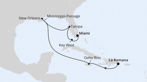 La Romana/Dom. Republik - Ocho Rios - Mississippi River Passage - New Orleans - New Orleans - New Orleans - Mississippi River Passage - Tampa - Tampa - Key West - Miami - Miami