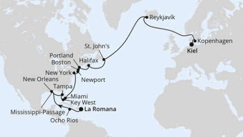 La Romana/Dom. Republik - Ocho Rios - Mississippi River Passage - New Orleans - New Orleans - New Orleans - Mississippi River Passage - Tampa - Tampa - Key West - Miami - Miami - New York City - New York City - New York City - Newport - Boston - Boston - 
