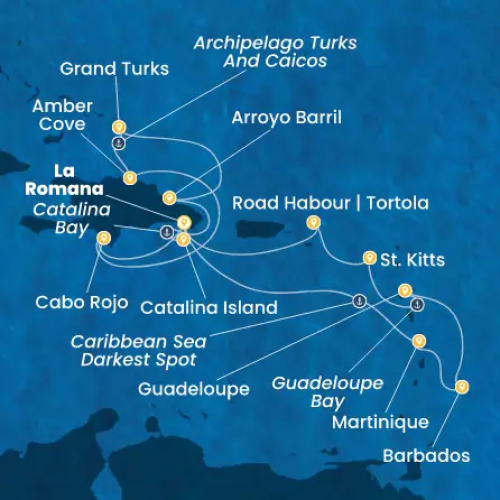 La Romana (Dominik. Republik) - Catalina Island (Dominik.Republik) - Bucht von Catalina - Arroyo Barril (Samana)         - Grand Turks (Turks Inseln) - Archipel der Turks- & Caicos-Inseln - Amber Cove (Dominikanische Republik)  - Cabo Rojo                