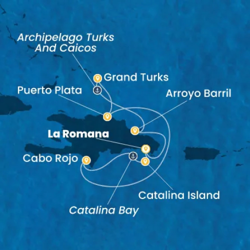La Romana (Dominik. Republik) - Catalina Island (Dominik.Republik) - Bucht von Catalina - Cabo Rojo                      - Puerto Plata (Dominikanische Republik) - Grand Turks (Turks Inseln) - Archipel der Turks- & Caicos-Inseln - Arroyo Barril (Samana)  