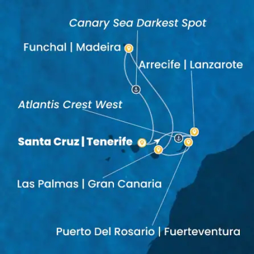 St. Cruz de Tenerife (Spanien) - St. Cruz de Tenerife (Spanien) - Arrecife (Lanzarote) - Atlantis Crest West - Fuerteventura (Kanarische Inseln) - Las Palmas/ Gran Canaria - Funchal (Portugal) - Kanarisches Meer 'darkest spot' - St. Cruz de Tene