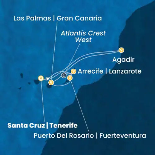St. Cruz de Tenerife (Spanien) - St. Cruz de Tenerife (Spanien) - Arrecife (Lanzarote) - Atlantis Crest West - Fuerteventura (Kanarische Inseln) - Las Palmas/ Gran Canaria - Agadir (Marokko) - St. Cruz de Tenerife (Spanien)
