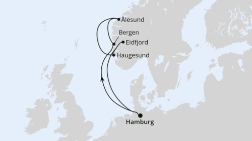 Osterreise nach Norwegen ab Hamburg Hamburg - Bergen - Alesund - Haugesund - Eidfjord - Hamburg