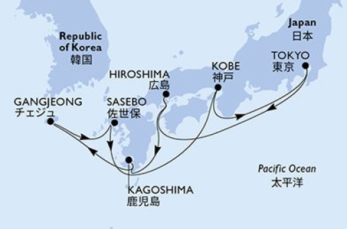 Tokyo - Hiroshima - Kagoshima - Seogwipo - Sasebo - Kobe - Tokyo