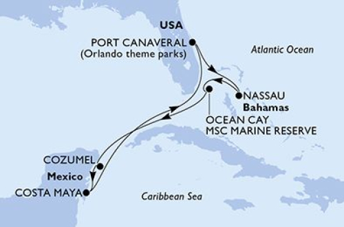 Port Canaveral - Nassau - Ocean Cay - MSC Marine Reserve - Cozumel - Costa Maya - Port Canaveral