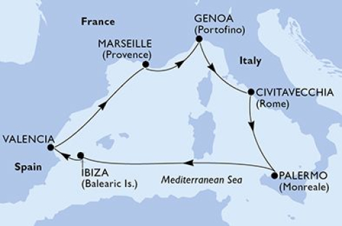 Valencia - Marseille - Genua - Civitavecchia (Rom) - Sizilien/Palermo - Ibiza - Valencia