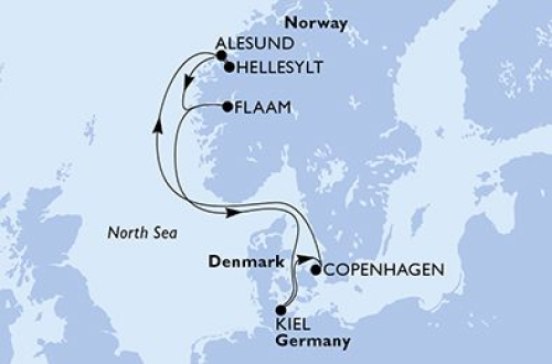 Kiel - Kopenhagen - Hellesylt - Alesund - Flem - Kiel