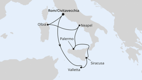 Civitavecchia (Rom) - Valletta - Siracusa - Sizilien/Palermo - Neapel - Olbia - Civitavecchia (Rom)