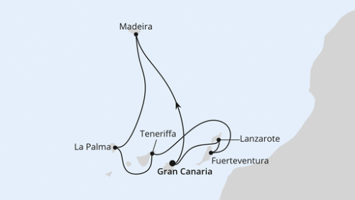 Las Palmas/Gran Canaria - Madeira (Funchal) - Santa Cruz/La Palma - Santa Cruz De Tenerife - Puerto del Rosario - Arrecife/Lanzarote - Las Palmas/Gran Canaria