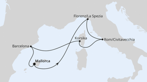 Palma de Mallorca - Florenz/La Spezia - Civitavecchia (Rom) - Ajaccio/Korsika - Barcelona - Palma de Mallorca
