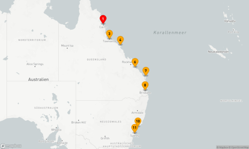 10 Nächte - OSTAUSTRALIEN INTENSIV KREUZFAHRT: CAIRNS, GROSSES BARRIEREEEF & BRISBANE Cairns - Townsville - Airlie Beach - Gladstone - Fraser Island - Brisbane - Newcastle - Sydney