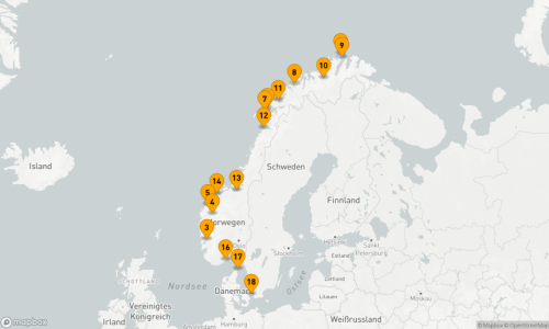 17 Nächte - NORWEGEN INTENSIV KREUZFAHRT: OLDEN, NORDKAP & TRONDHEIM Rosendal - Ølen - Alesund - Svolvær - Trollfjorden - Tromsö - Honningsvag (Nordkap) - Nordkapp - Alta - Harstad - Bodo - Trondheim - Kristiansund - Arendal - Skagen - Kopenhagen