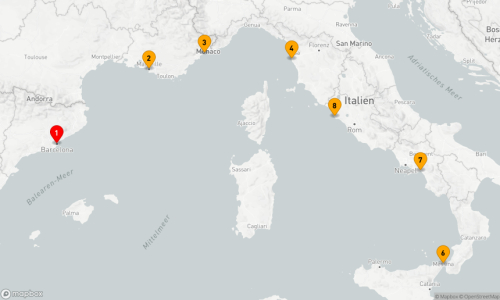 7 Nächte - Kulturelle Schätze des Mittelmeers Barcelona - Marseille - Nizza (Villefranche) - Florenz/Livorno - Messina - Salerno - Civitavecchia (Rom)