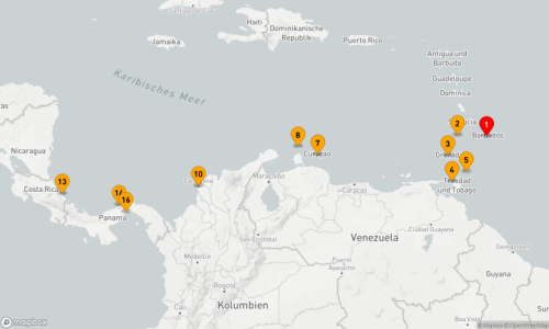 15 Nächte - Vom karibischen Meer durch den Panamakanal Bridgetown - Kingstown - St.George's - Port of Spain - Scarborough - Willemstad - Oranjestad - Cartagena/Kolumbien (2 Tage) - Puerto Limon - Colon - Panama City