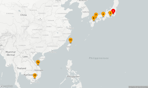 16 Nächte - Vom faszinierenden Japan ins bunte Vietnam Tokyo (2 Tage) - Shimizu - Osaka (2 Tage) - Hiroshima - Beppu - Keelung - Chan May (2 Tage) - Ho Chi Minh Stadt