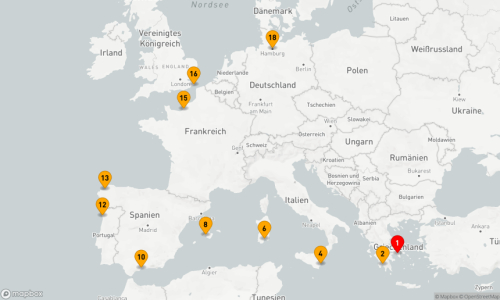 17 Nächte - Europas Vielfalt in einer Route vereint Piräus (Athen) - Kalamata - Siracusa - Cagliari - Palma de Mallorca - Malaga - Leixoes (Porto) - La Coruna - Honfleur - Dover - Hamburg