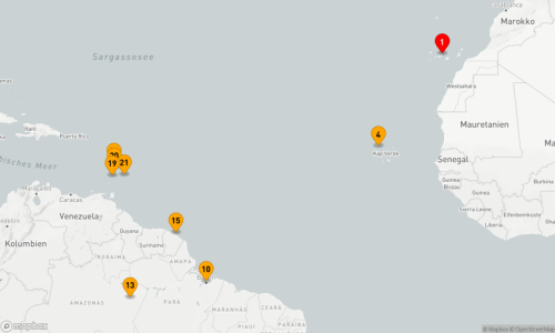 20 Nächte - Exotische Abenteuer zwischen Atlantik, Amazonas und Karibik Santa Cruz De Tenerife - Mindelo - Icoaraci (Belém) (2 Tage) - Fazendinha - Teufelsinsel - Fort De France - Port Elizabeth - Castries (St. Lucia) - Bridgetown