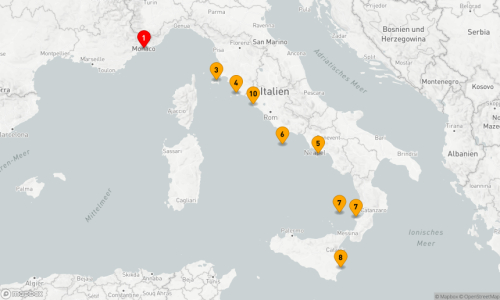 Monte Carlo (2 Tage) - Portoferraio - Porto Santo Stefano - Sorrento - Ponza - Lipari - Stromboli - Siracusa - Civitavecchia (Rom)