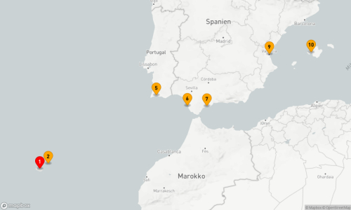 Madeira (Funchal) - Porto Santo - Portimao - Sevilla/Cadiz - Marbella - Valencia - Palma de Mallorca (2 Tage)