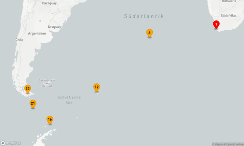 Kapstadt - Tristan da Cunha Inseln (2 Tage) - Südgeorgien (3 Tage) - Südliche Shetlandinseln (5 Tage) - Drake Passage (2 Tage) - Ushuaia
