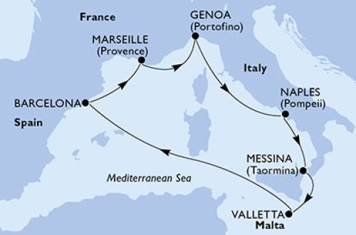 7 Nächte Mittelmeer ab/bis Marseille Marseille - Genua - Neapel - Messina - Valletta - Barcelona - Marseille